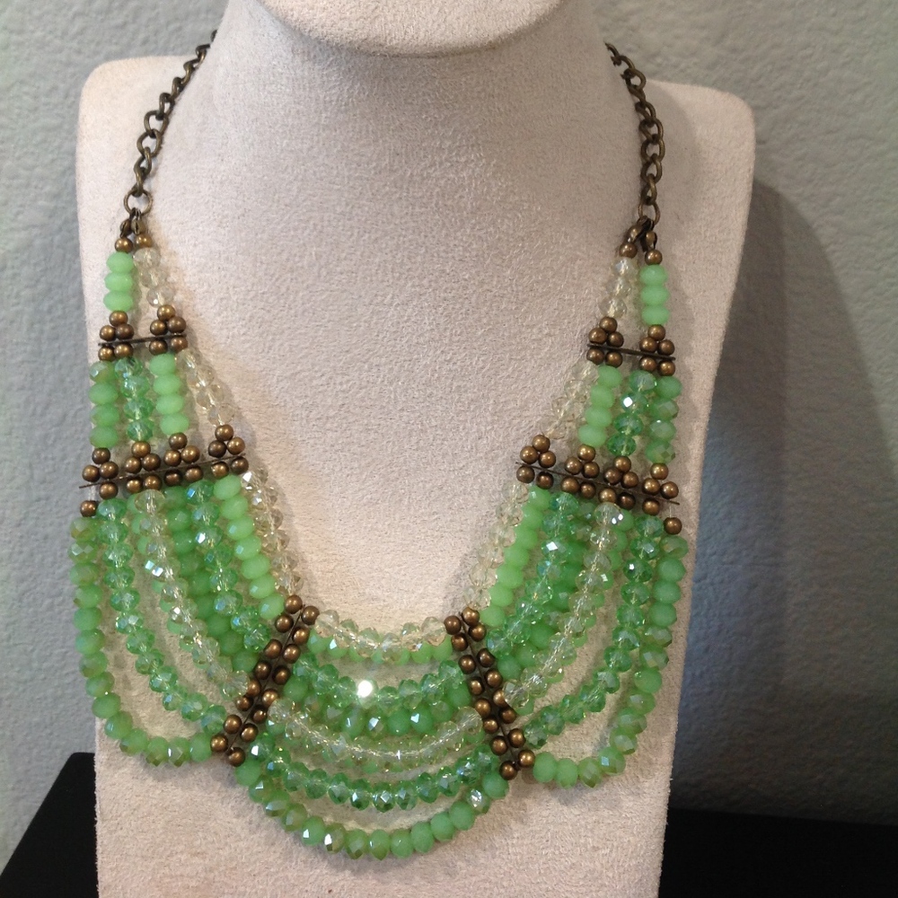Bella Me green glass beaded collar necklace